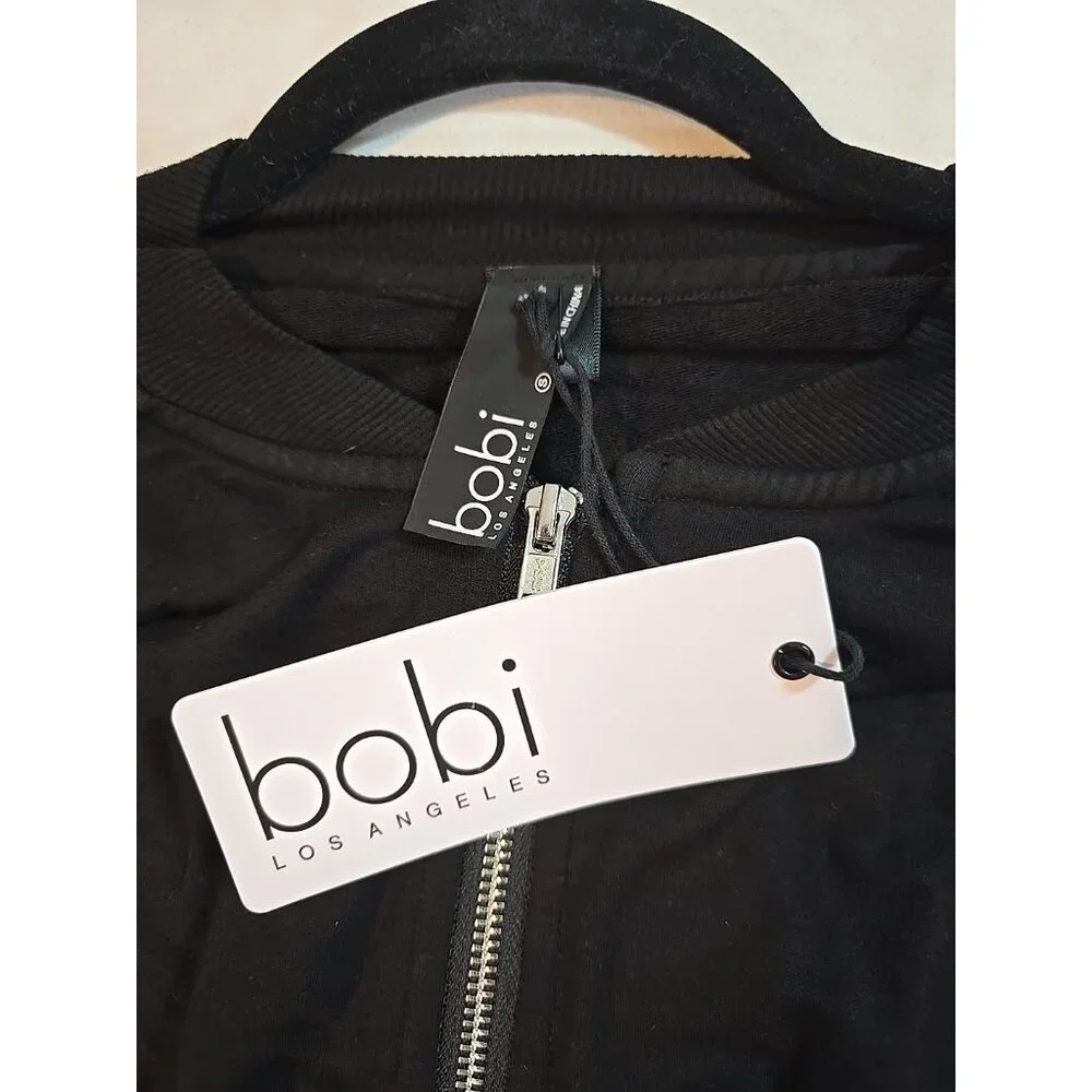 bobi zip front jacket‎ Black Lace up sides Stretch Long Sleeve Size S New